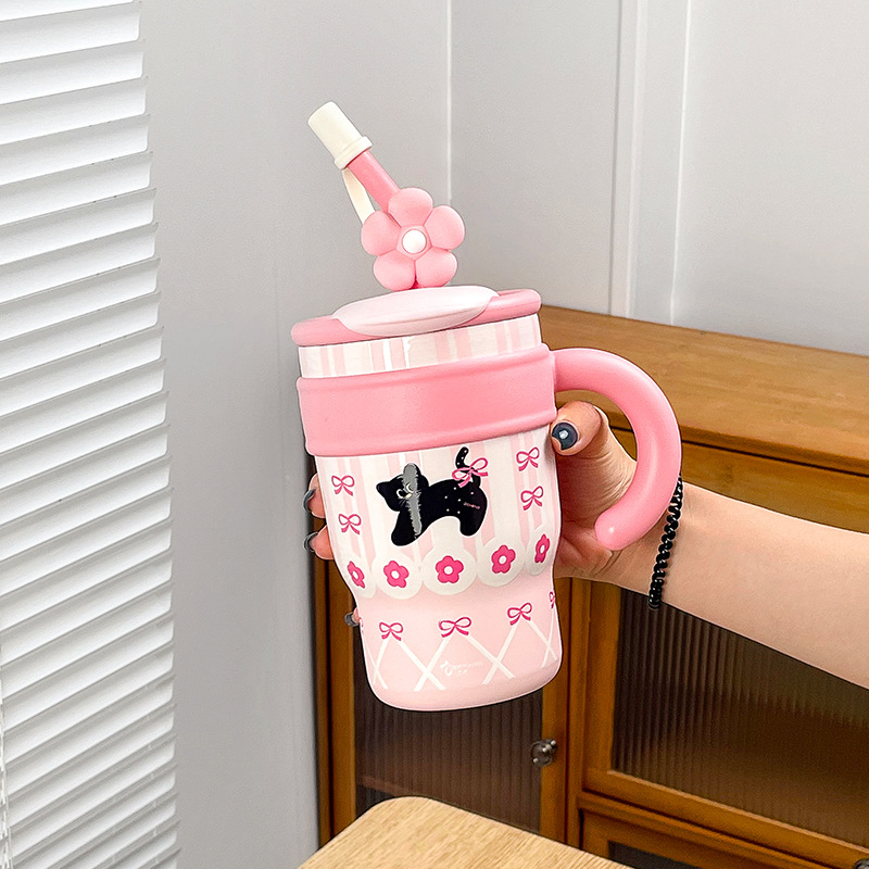 Termosas puodelis su 316 nerūdijančio plieno vidumi, 304 nerūdijančio plieno korpusas, su rankena, izoliacija iki 6 valandų, šiuolaikiškas dizainas