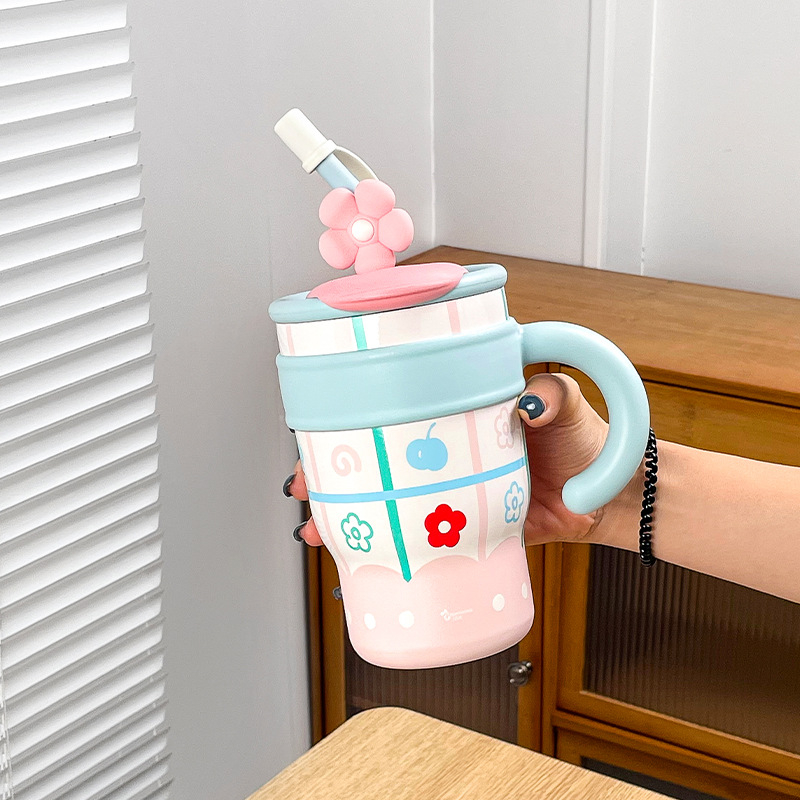 Termosas puodelis su 316 nerūdijančio plieno vidumi, 304 nerūdijančio plieno korpusas, su rankena, izoliacija iki 6 valandų, šiuolaikiškas dizainas