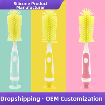 Kūdikių buteliukų šepetėlių rinkinys: spenelio šepetėlis, vamzdelio šepetėlis ir silikono pasukamas valymo šepetėlis