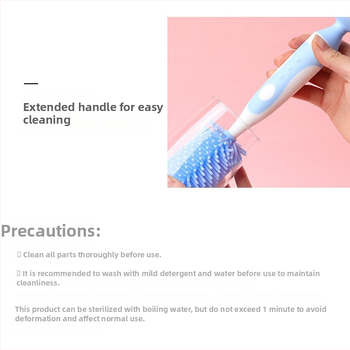 Kūdikių buteliukų šepetėlių rinkinys: spenelio šepetėlis, vamzdelio šepetėlis ir silikono pasukamas valymo šepetėlis