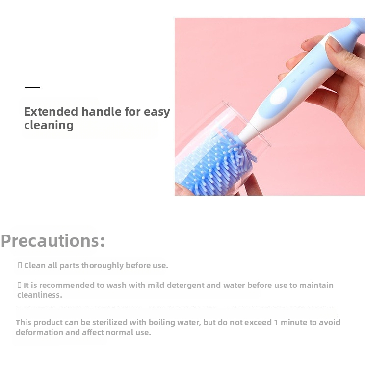 Комплект четки за бебешка бутилка: силиконова въртяща се четка за почистване, четка за соска и четка за тръба