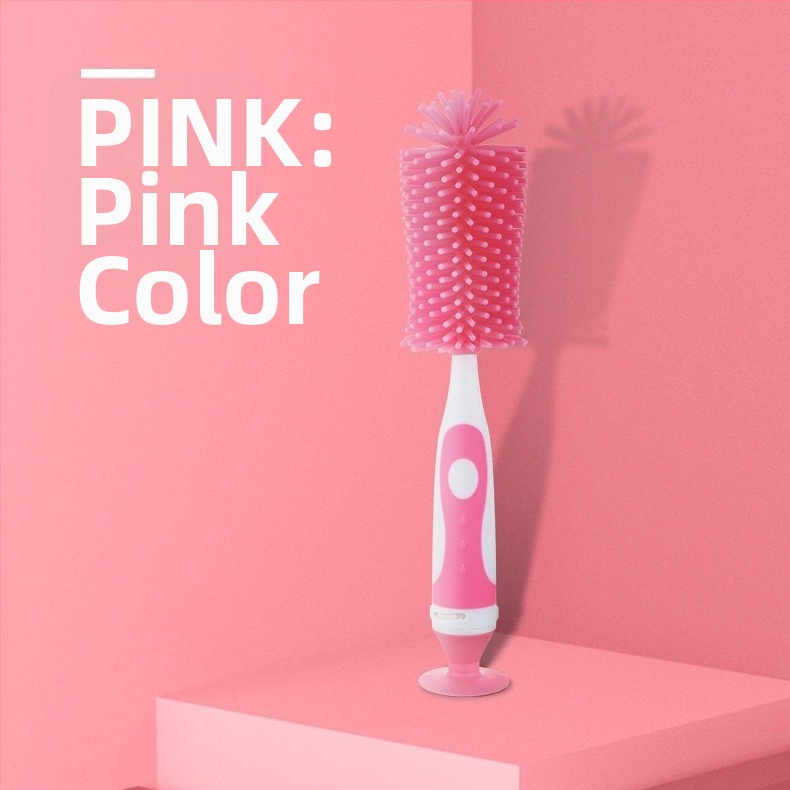 Kūdikių buteliukų šepetėlių rinkinys: spenelio šepetėlis, vamzdelio šepetėlis ir silikono pasukamas valymo šepetėlis