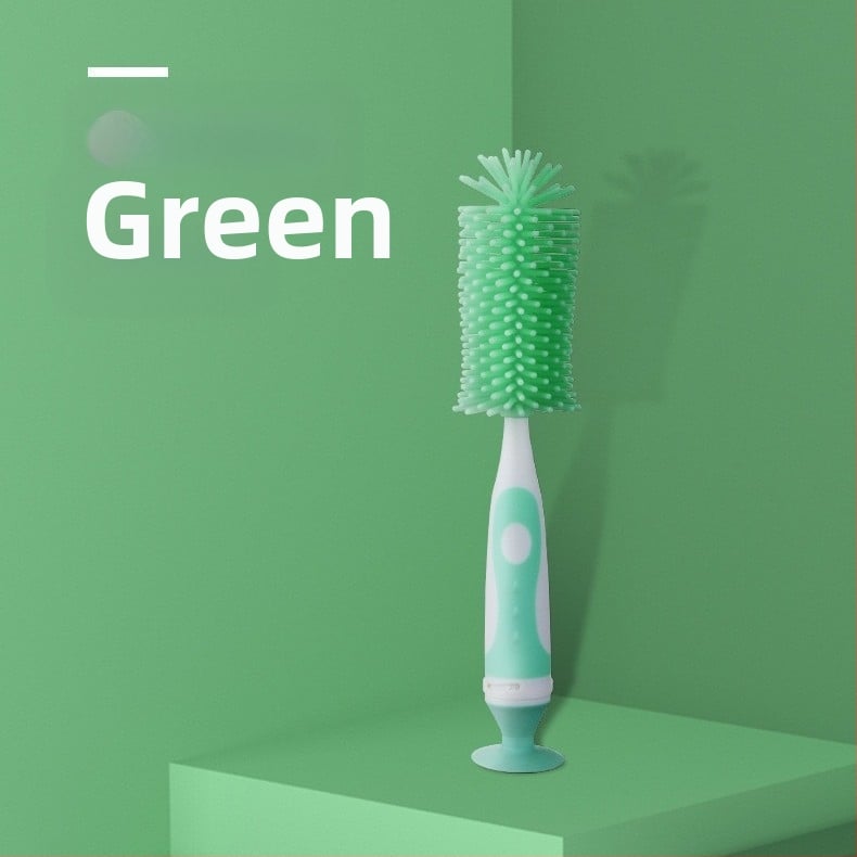 Kūdikių buteliukų šepetėlių rinkinys: spenelio šepetėlis, vamzdelio šepetėlis ir silikono pasukamas valymo šepetėlis