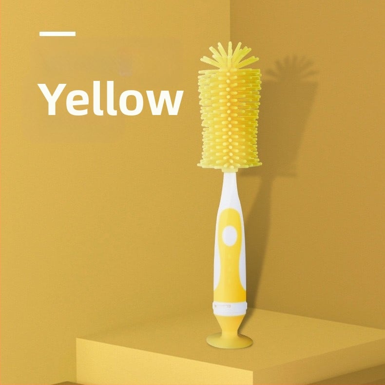 Kūdikių buteliukų šepetėlių rinkinys: spenelio šepetėlis, vamzdelio šepetėlis ir silikono pasukamas valymo šepetėlis