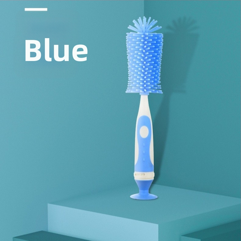 Kūdikių buteliukų šepetėlių rinkinys: spenelio šepetėlis, vamzdelio šepetėlis ir silikono pasukamas valymo šepetėlis