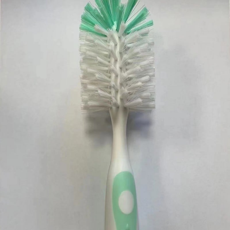 Kūdikių buteliukų šepetėlių rinkinys: spenelio šepetėlis, vamzdelio šepetėlis ir silikono pasukamas valymo šepetėlis