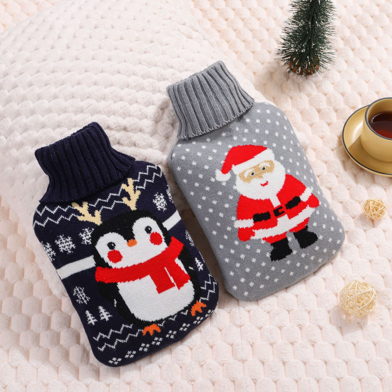 Vandens užpildomas karšto vandens buteliukas su animaciniu megztu stores dizainu, skirtas rankų šildymui; aukšto tankio PVC, 350 g; šildymas užpildant vandeniu; karštas ir šaltas dvigubas naudojimas