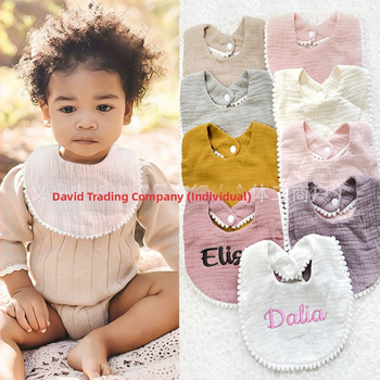 Kūdikių seilių servetėlė iš medvilnės marle, dviejų sluoksnių seersucker audinys su siuvinėjimu, skirtas kūdikiams 1–3 metų (80–100 cm), svoris 0,05 kg