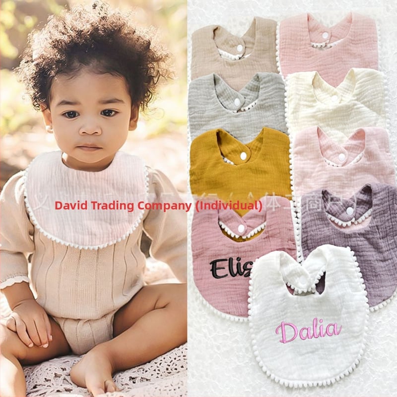 Kūdikių seilių servetėlė iš medvilnės marle, dviejų sluoksnių seersucker audinys su siuvinėjimu, skirtas kūdikiams 1–3 metų (80–100 cm), svoris 0,05 kg