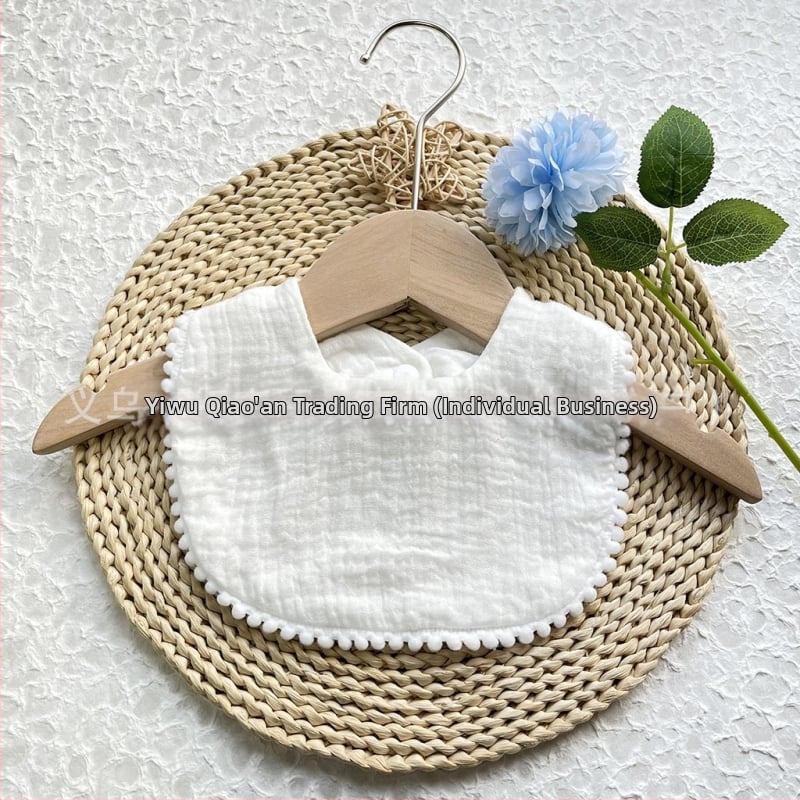 Kūdikių seilių servetėlė iš medvilnės marle, dviejų sluoksnių seersucker audinys su siuvinėjimu, skirtas kūdikiams 1–3 metų (80–100 cm), svoris 0,05 kg