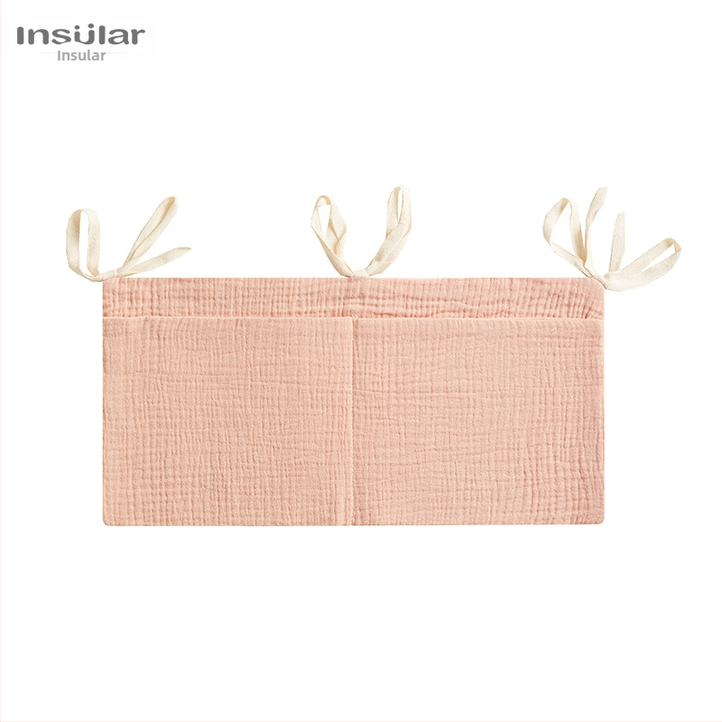 Babaágy melletti tároló táska dupla zsebekkel, pamut anyag, falra akasztható, többfunkciós