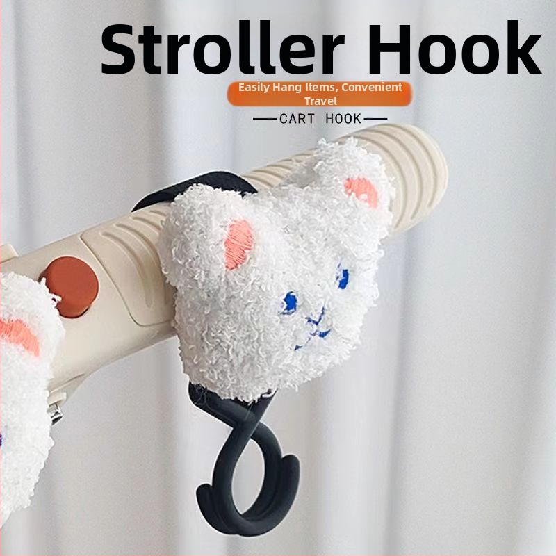 Vežimėlio kablys su meškiuko galva iš pūkų, Korėjietiško stiliaus siuvinėjimas, Velcro tvirtinimas — Kategorija: Dalys, Medžiaga: Pliušas, Prekės ženklas: Kita, Importuotas: Ne