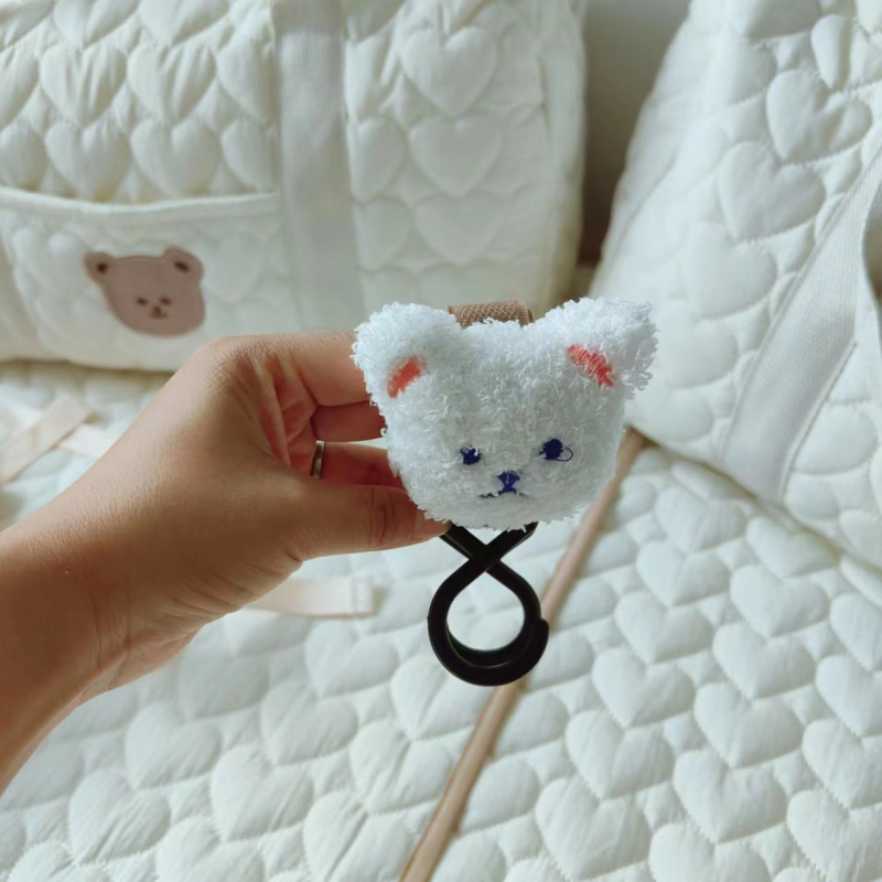 Vežimėlio kablys su meškiuko galva iš pūkų, Korėjietiško stiliaus siuvinėjimas, Velcro tvirtinimas — Kategorija: Dalys, Medžiaga: Pliušas, Prekės ženklas: Kita, Importuotas: Ne