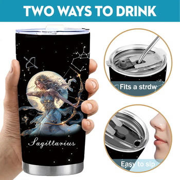 Termoso puodelis su dvylika Zodiako ženklų motyvu, tiesus dizainas, šiuolaikinis minimalistinis stilius; vidinis sluoksnis: 304 nerūdijantis plienas; išorinis korpusas: 201 nerūdijantis plienas; izoliacija 6–12 val.; nešiojamas, izoliacinis, atsparus kriti