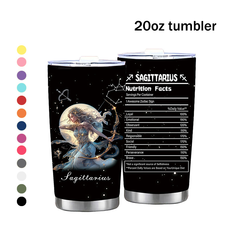 Termoso puodelis su dvylika Zodiako ženklų motyvu, tiesus dizainas, šiuolaikinis minimalistinis stilius; vidinis sluoksnis: 304 nerūdijantis plienas; išorinis korpusas: 201 nerūdijantis plienas; izoliacija 6–12 val.; nešiojamas, izoliacinis, atsparus kriti