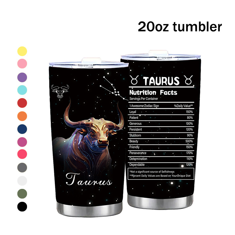 Termoso puodelis su dvylika Zodiako ženklų motyvu, tiesus dizainas, šiuolaikinis minimalistinis stilius; vidinis sluoksnis: 304 nerūdijantis plienas; išorinis korpusas: 201 nerūdijantis plienas; izoliacija 6–12 val.; nešiojamas, izoliacinis, atsparus kriti