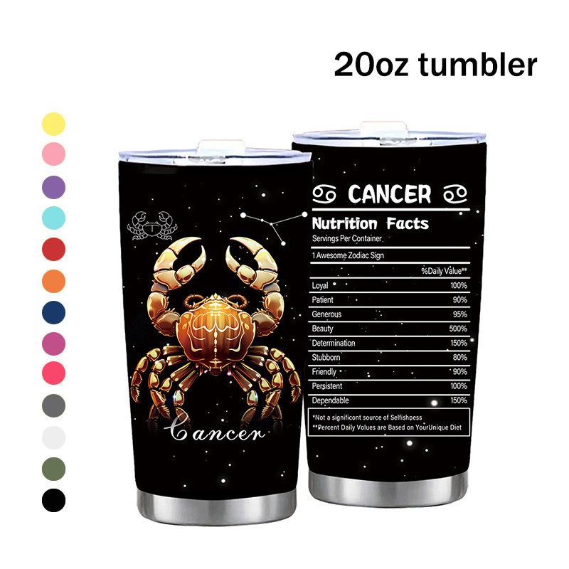 Termoso puodelis su dvylika Zodiako ženklų motyvu, tiesus dizainas, šiuolaikinis minimalistinis stilius; vidinis sluoksnis: 304 nerūdijantis plienas; išorinis korpusas: 201 nerūdijantis plienas; izoliacija 6–12 val.; nešiojamas, izoliacinis, atsparus kriti