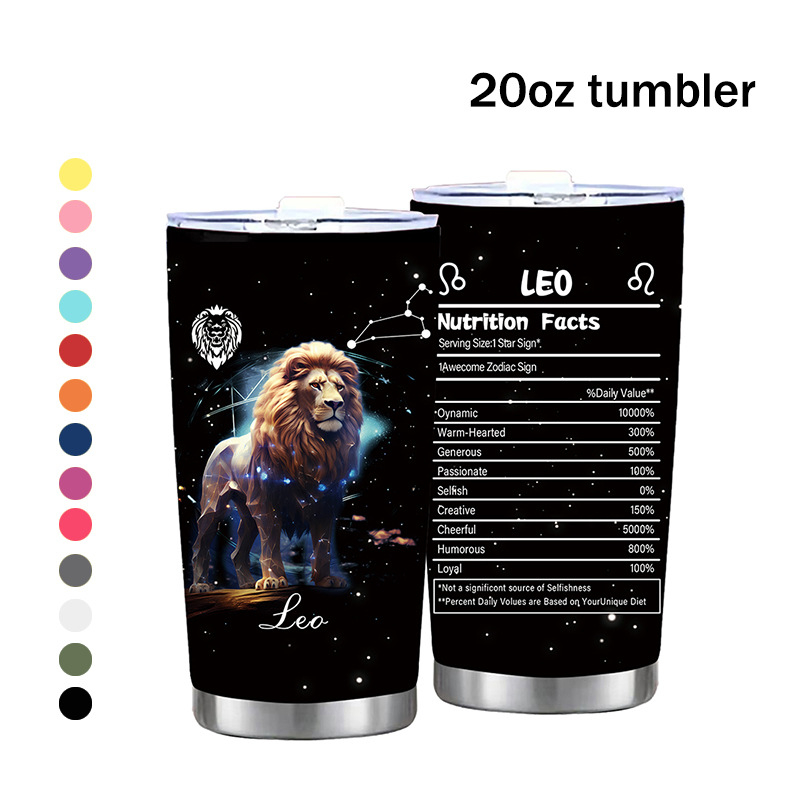 Termoso puodelis su dvylika Zodiako ženklų motyvu, tiesus dizainas, šiuolaikinis minimalistinis stilius; vidinis sluoksnis: 304 nerūdijantis plienas; išorinis korpusas: 201 nerūdijantis plienas; izoliacija 6–12 val.; nešiojamas, izoliacinis, atsparus kriti