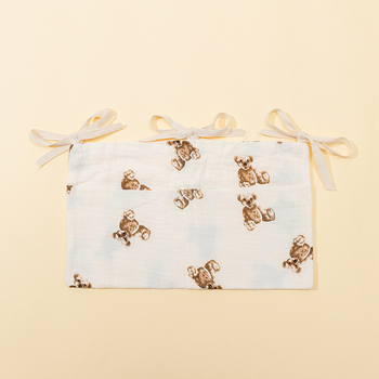 Διπλού επιπέδου βαμβακερή τσάντα αποθήκευσης δίπλα στο κρεβάτι του μωρού, με δύο θήκες, κρέμεται από το καρότσι, με εκτύπωση για μπιμπερό