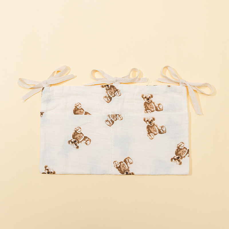 Dviejų sluoksnių medvilninė vaiko šono laikymo kišenė, su dviem kišenėmis, kabinama ant vežimėlio, su spauda buteliukui