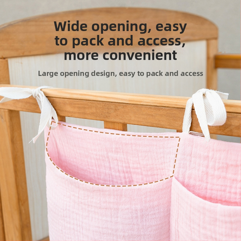 Двоен слой чист памук: чанта за странично съхранение на бебешко креватче, две джобове, закачване за количка, принтен дизайн за бутилка