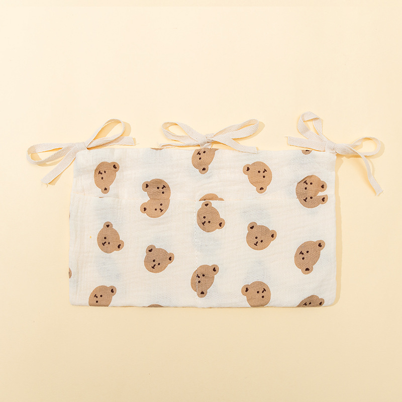 Dviejų sluoksnių medvilninė vaiko šono laikymo kišenė, su dviem kišenėmis, kabinama ant vežimėlio, su spauda buteliukui