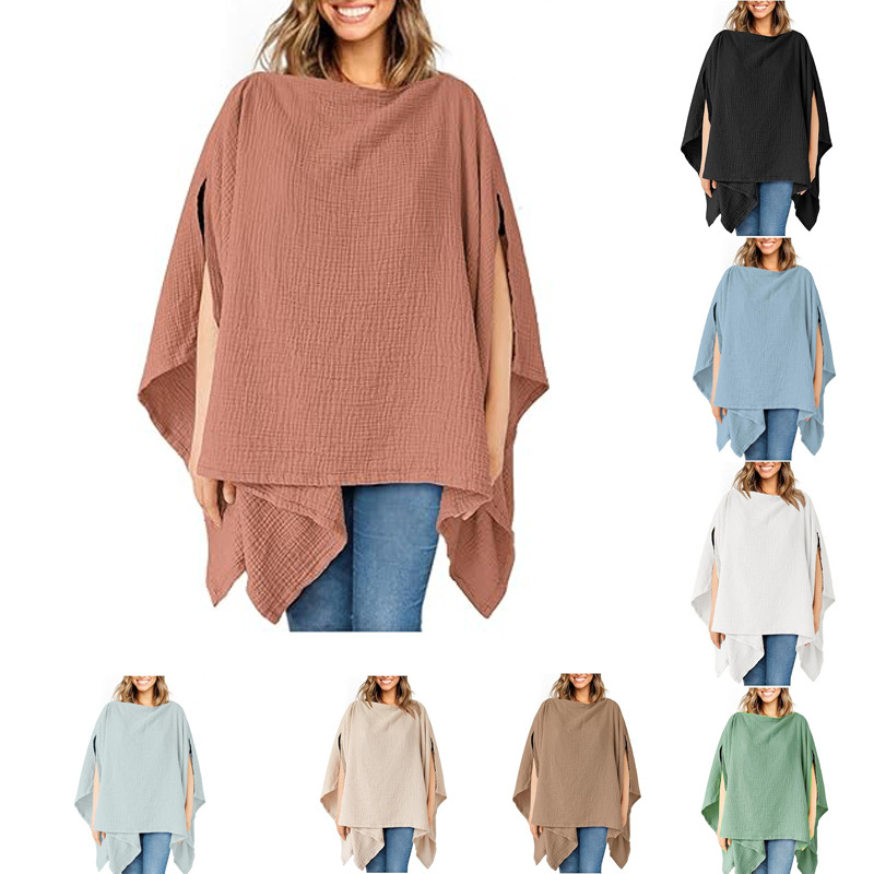 Medvilninis žindymo šalikas lauko naudojimui — paprastas stilius, pelerinės formos, plokščias audinys, vienos spalvos