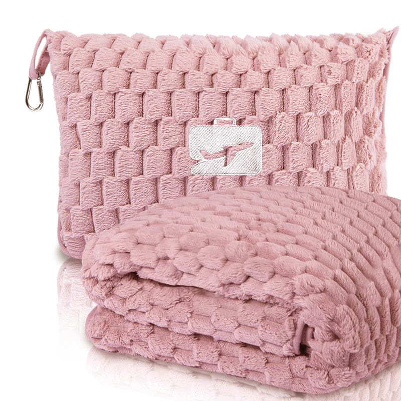 Фланелен пътуващ одеяло с бродирано лого и сгъваемо отделение за съхранение — полиестер, тегло 800–1000 г, подходящо за всички сезони, геометричен мотив