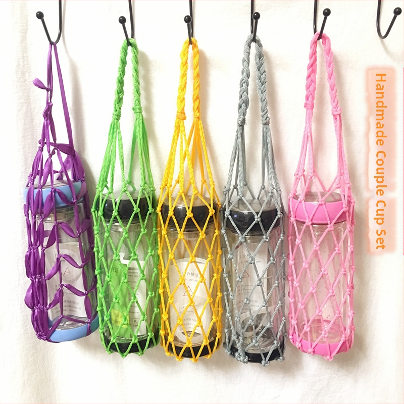 Zeguo Rankų Audimo Tinklinė Pudelės Rankinė – Poliesteris, Unisex, Geometrinis Dizainas