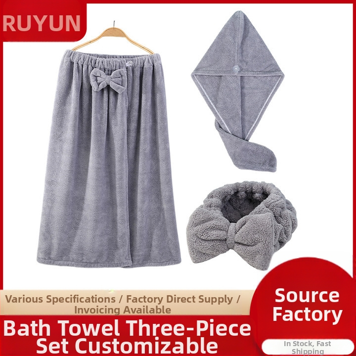 Trys dalių koralo fliso vonios rinkinys su plaukų džiovintuvo skrybėle ir plaukų juostele su kaspinu, įsisavina 0-5 s, 400 g, serija Underwater Story