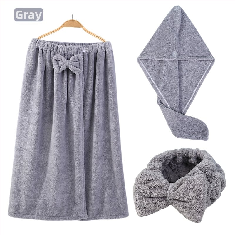 Τριμελές σετ μπάνιου από φλις κοραλλιού με καπέλο στέγνωσης μαλλιών και κορδέλα μαλλιών με φιόγκο, απορροφητικό 0-5 δευτερόλεπτα, 400 g, σειρά Underwater Story