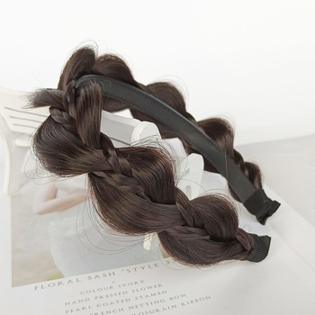 Дамска перука с лента за глава и плитка — Mori стил, луксозна визия, плитка рибена кост, неплъзгаща се зъбчата лента, завъртане, термоустойчива тел, без боядисване и перминг