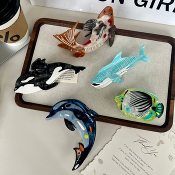 Κλάμερ μαλλιών με θαλάσσια θέματα (δελφίνι, φάλαινα, μέδουσα) — κλάμερ με μηχανισμό σύγκρασης, υλικό: οξικό οξύ, θερινή σεζόν 2024, μόδα κεφαλής