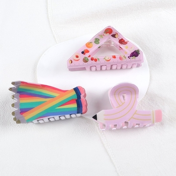 Κλιπ μαλλιών με σχέδιο μολυβιού σε σταυρό, κλιπ με σχήμα τρίγωνο-καρχαρίας, χειροποίητο PVC, για γυναίκες