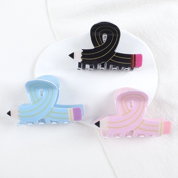 Κλιπ μαλλιών με σχέδιο μολυβιού σε σταυρό, κλιπ με σχήμα τρίγωνο-καρχαρίας, χειροποίητο PVC, για γυναίκες