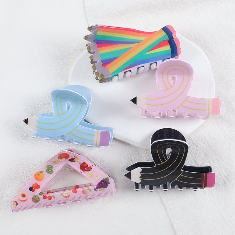 Plaukų segtukas su kryžminiu pieštuko dizainu, trikampio žuvies klipsas, PVC, rankų darbo, moterims