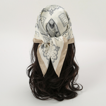 JW πολυεστερικό τετράγωνο φουλάρι με εκτύπωση κασιού, κορεατικό στυλ, ελαφρύ, βάρος κάτω από 50 g