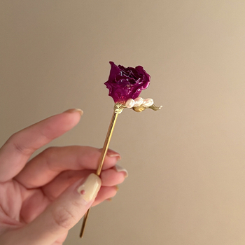 Galvos aksesuaras su retro perlo rožių džiovintomis gėlėmis plaukų segtukas, metalas, elektroplatinavimas, gėlių stilius, pritaikymas galimas