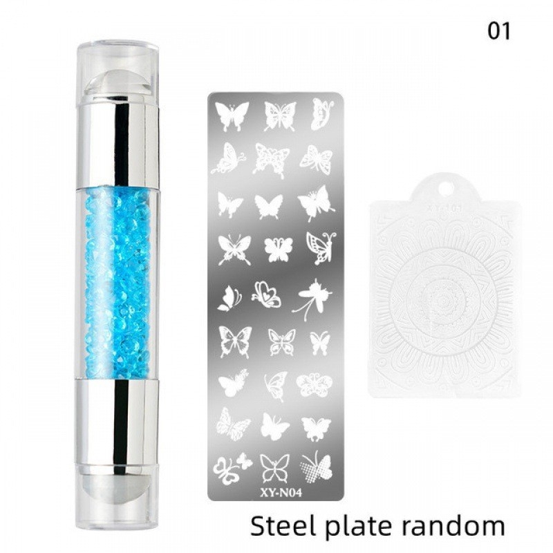 DXE Nagų meno įrankių rinkinys: dviejų galvučių silikono antspaudas, akrilo deimantų šablono antspaudas ir perdavimo rašiklis, 33 g