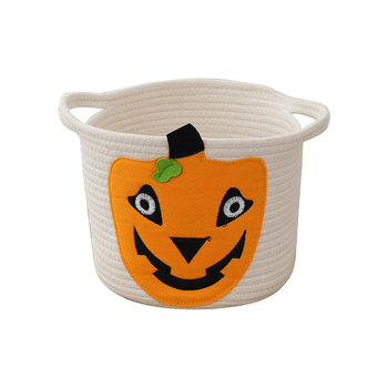 Medvilniniu siūlu pintas laikymo krepšys su rankena, siuvinėtas — mielo animacinio stiliaus, stalo organizatorius mažiems daiktams ir žaislams