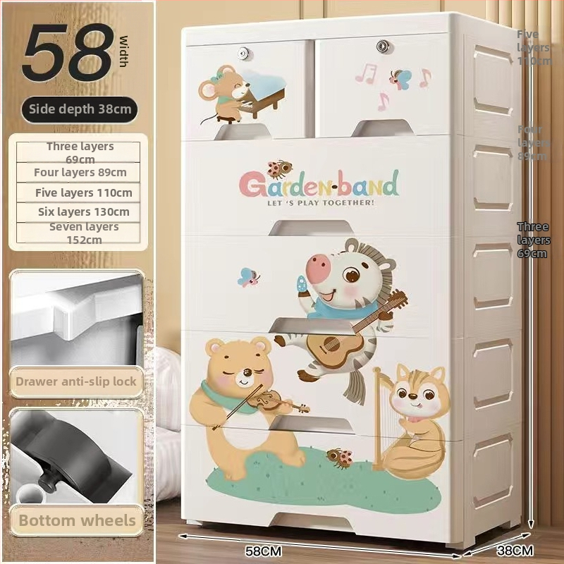 Plastični ormar za pohranu, crtani stil, model 50115, podni tip, višenamjenski organizator za cipele, igračke i školski pribor