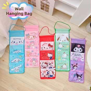Fali függő táska 4 rekesszel, pamutból, rajzfilmszerű stílusú, lapos dizájn, hálószobai tároláshoz, többfunkciós