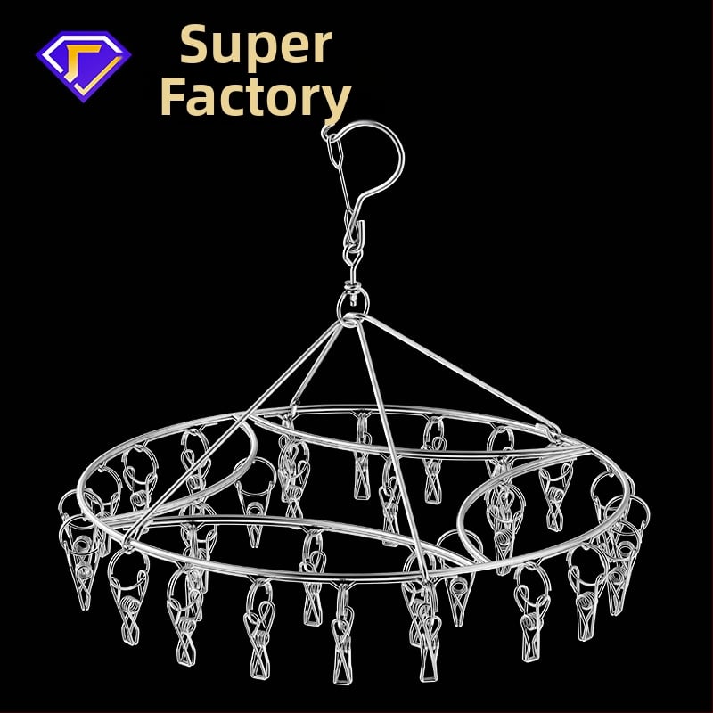 Nerūdijanio plieno džiovyklė skalbiniams su 48 klipais, sulankstomas apvalus dizainas kojinėms ir apatiniams drabužiams, balkono naudojimui, daugiafunkcinė džiovyklė.