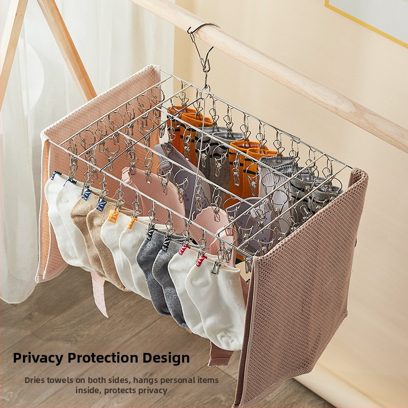 Стоманен сушилник за дрехи с 48 щипки, сгъваем кръгъл дизайн за чорапи и бельо, подходящ за балкон, многофункционален.