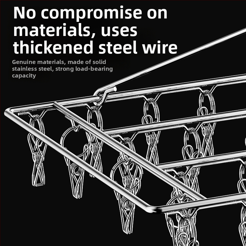 Стоманен сушилник за дрехи с 48 щипки, сгъваем кръгъл дизайн за чорапи и бельо, подходящ за балкон, многофункционален.