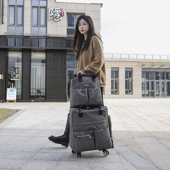 Τσάντα ταξιδιού με ρόδες, μεγάλης χωρητικότητας, ελαφριά, πτυσσόμενη μαλακή θήκη, περιστρεφόμενοι τροχοί, φερμουάρ