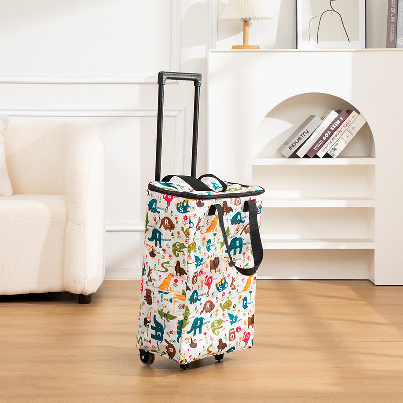 Sklopiva dvostruko izolirana kolica za kupovinu s vučnom ručkom i dva kotačića, od Oxford platna, nosivost 20 kg