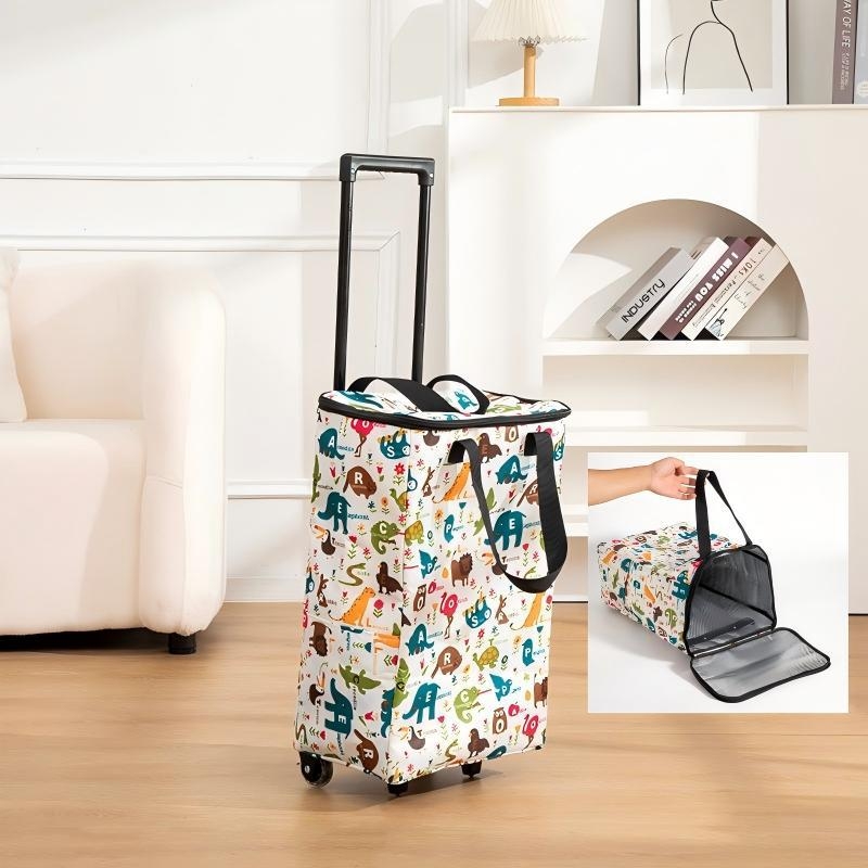 Sklopiva dvostruko izolirana kolica za kupovinu s vučnom ručkom i dva kotačića, od Oxford platna, nosivost 20 kg