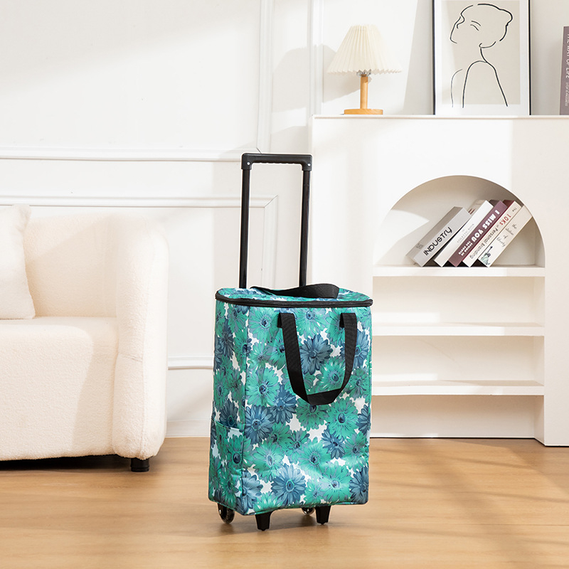 Sklopiva dvostruko izolirana kolica za kupovinu s vučnom ručkom i dva kotačića, od Oxford platna, nosivost 20 kg