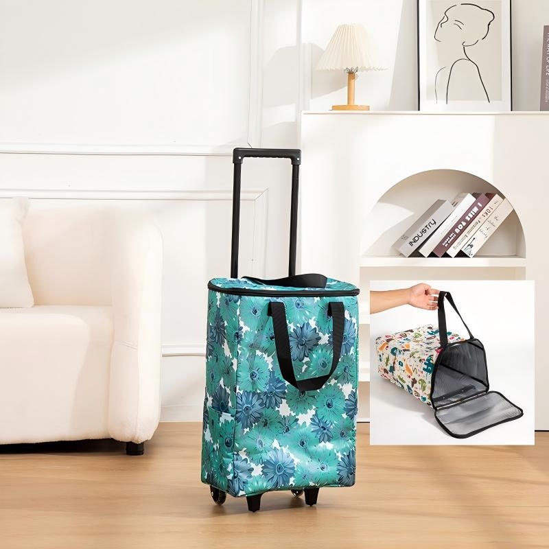 Sklopiva dvostruko izolirana kolica za kupovinu s vučnom ručkom i dva kotačića, od Oxford platna, nosivost 20 kg